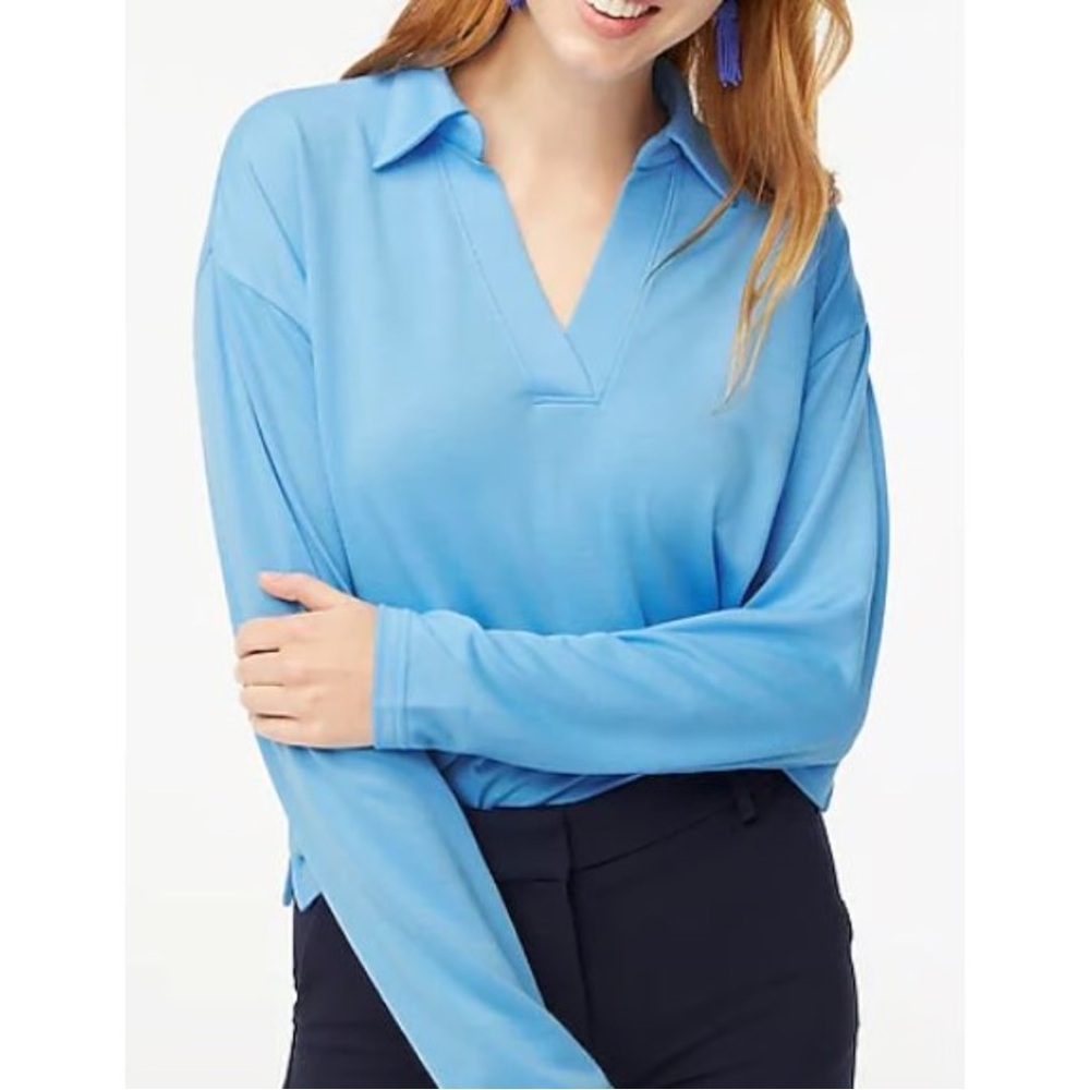 NWT J. CREW Soft Terry Polo Cornflower Blue Shirt Top Size M